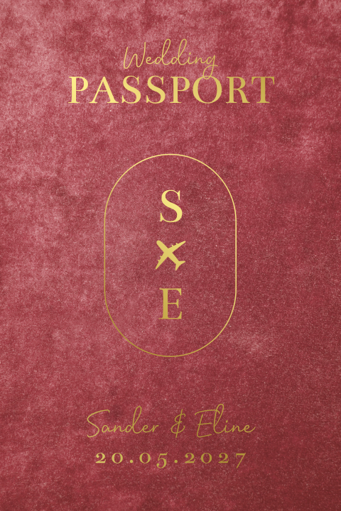 trouwkaart paspoort reizen rood goudfolie