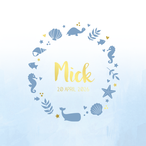 Geboortekaartje jongen watercolor zeedieren goudfolie
