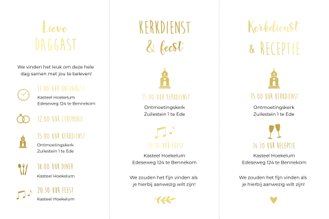 DIY dagprogramma met goudfolie voor gasten met iconen 3 stuks