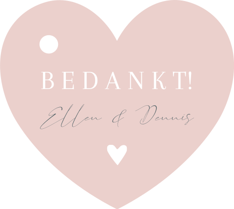 Labeltjes bedankjes bruiloft roze hartje Blooming Love - 16 stuks