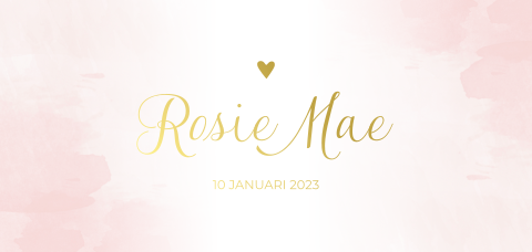 Geboortekaartje meisje lichtroze watercolor goudfolie hartje