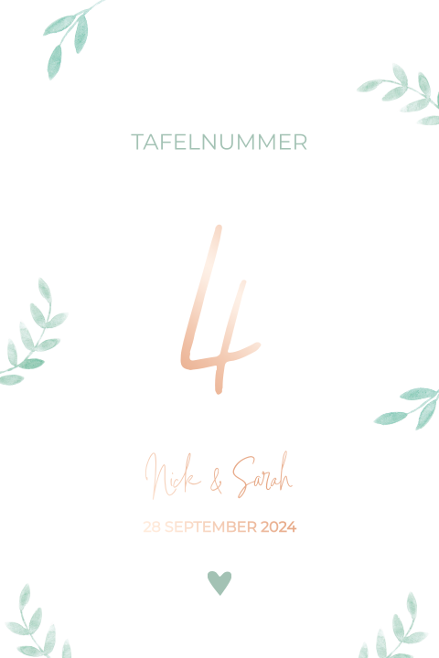 Tafelnummer kaart bruiloft botanical chic