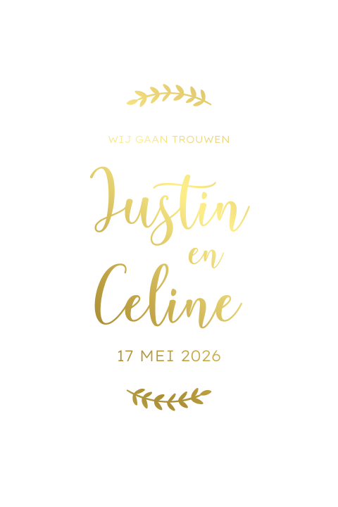 Trouwkaart kalkpapier transparant goudfolie takjes