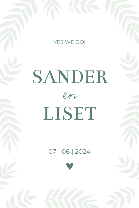 Trouwkaart kaart botanisch donkergroen takjes wit chique