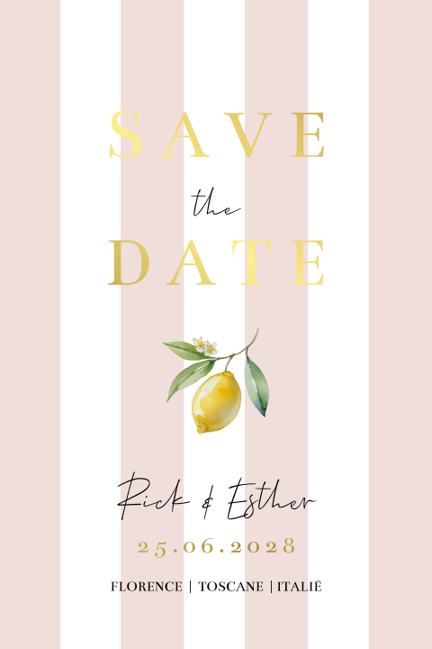 Save the date citroen strepen roze Italië