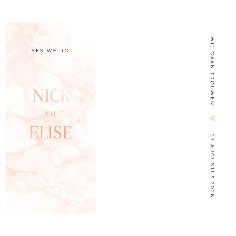 Trouwkaart labelkaart golf modern rosefolie marmer stapelkaart