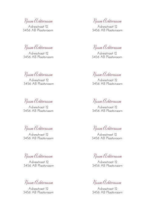 Adresstickers trouwkaart rond Burgundy grace