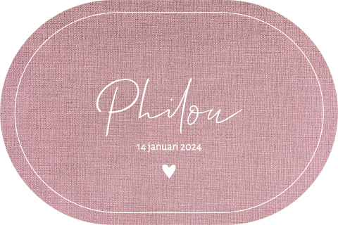 Geboortekaartje meisje stans vorm ovaal roze linnen