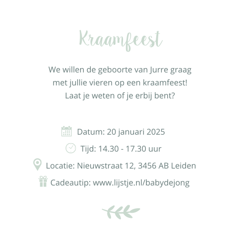 Kraamfeest uitnodiging vierkant mintgroen met icoontjes
