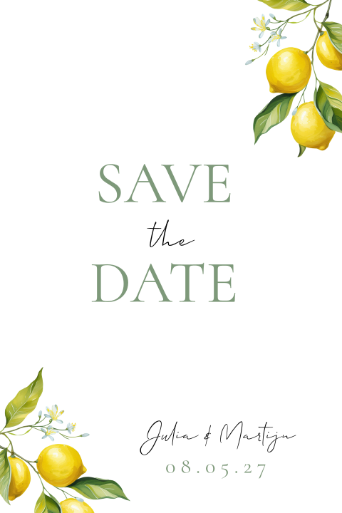 Save the date citroen handgeschilderd bloesem