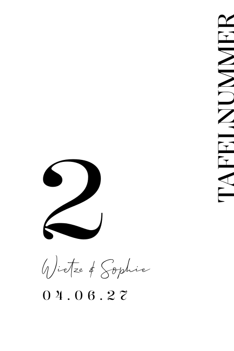 Tafelnummer kaart bruiloft modern zwart