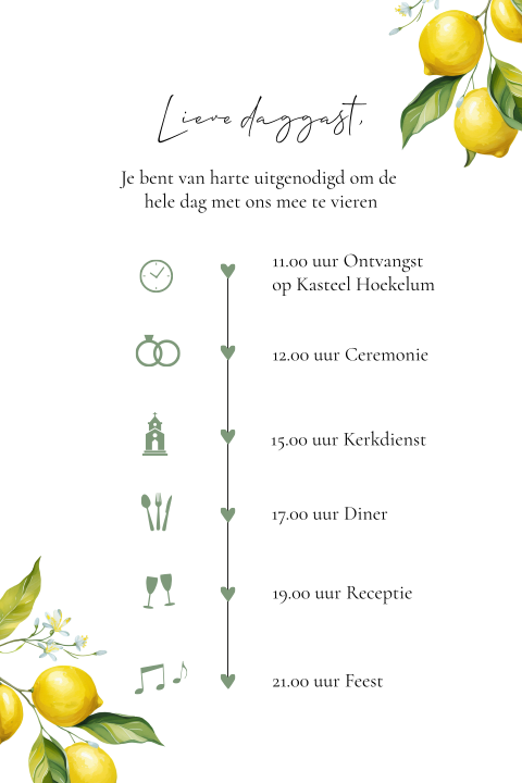 Trouwkaart dagprogramma citroenen