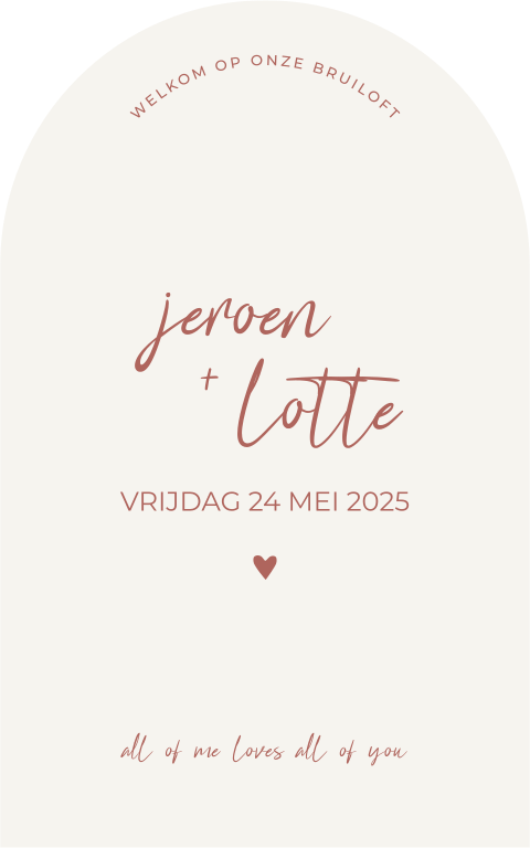 Welkomstbord bruiloft boogvorm modern beige