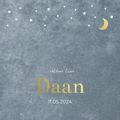 Geboortekaartje jongen velvet look sterren maan goudfolie
