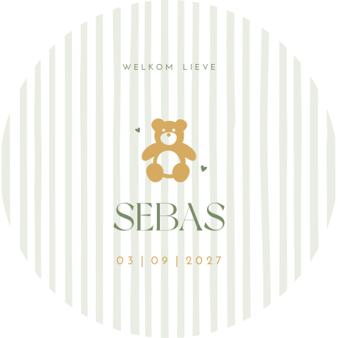 Raamsticker rond 60 cm Sebas streepjes beertje