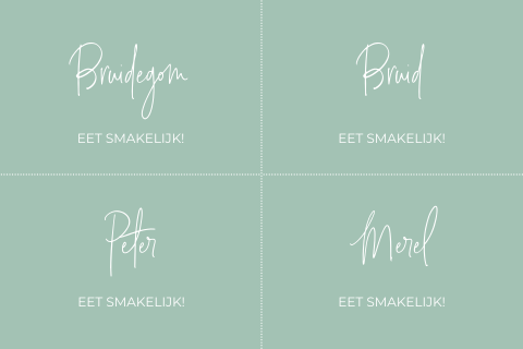 Naamkaartjes mintgroen trouwhuisstijl - 4 stuks per vel