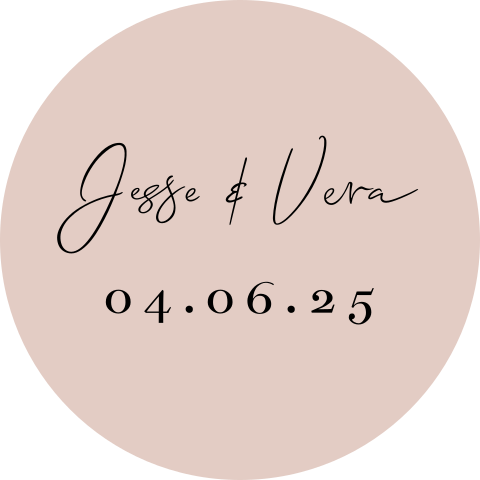 Sluitsticker trouwkaart Jesse & Vera roze modern trouwdatum