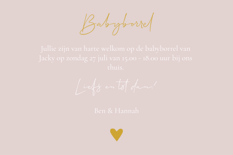 Kraamfeest uitnodiging Jacky roze hartje