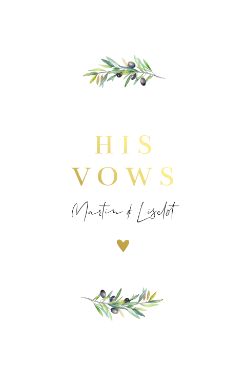 Geloftenboekje bruiloft olijftakjes goudfolie his vows