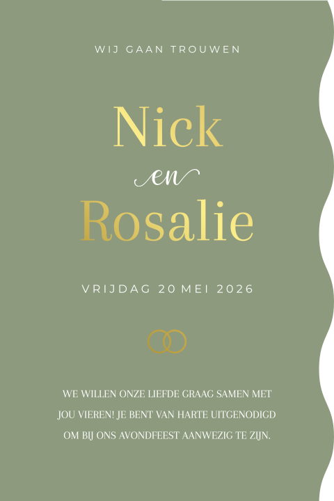 Trouwkaart vorm stans golf groen goudfolie modern