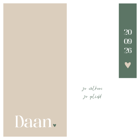 Geboortekaartje jongen labels stapelkaart beige groen modern