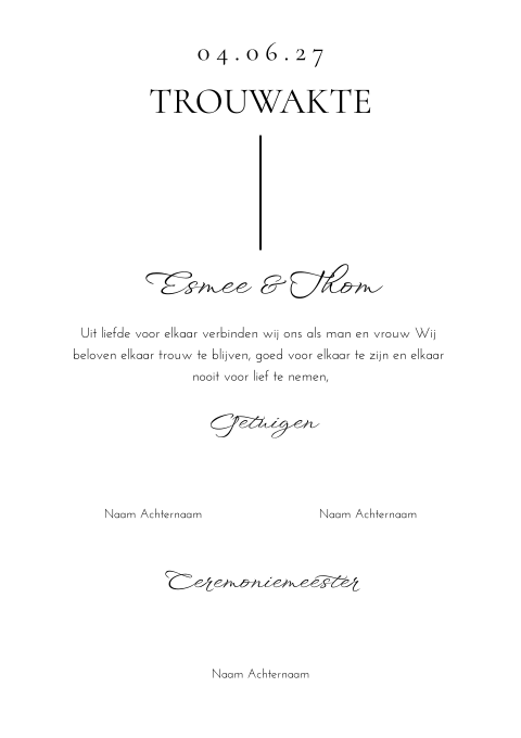 Trouwakte bruiloft Modern White