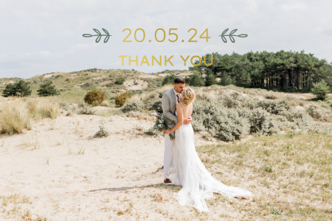 Bedankkaart bruiloft  goudfolie foto Shining Love