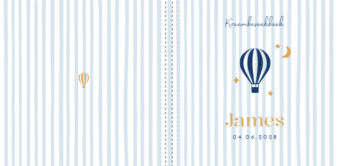 Kraambezoekboek voor een jongen blauw streepjes luchtballon - James