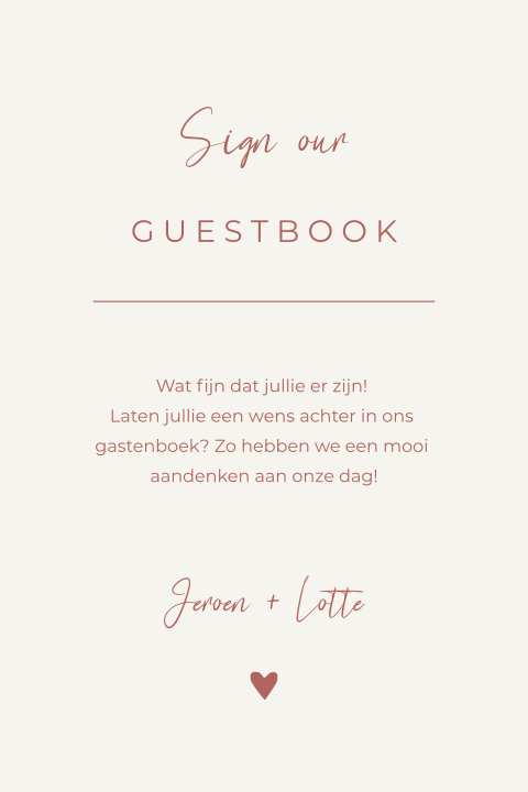Kaart bij gastenboek - Romantic rosé