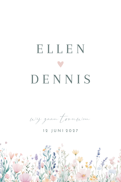 Trouwkaart romantisch bloemen pastel