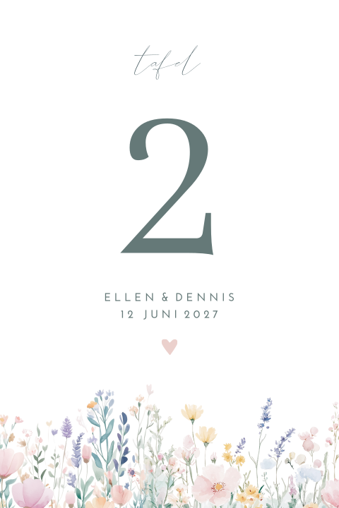 Tafelnummer kaart bruiloft Blooming Love