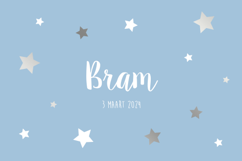 Geboortekaartje jongen blauw met zilverfolie sterren