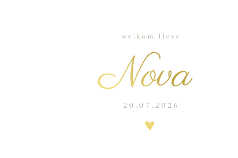 Geboortekaartje neutraal sierlijk goudfolie lint hartje