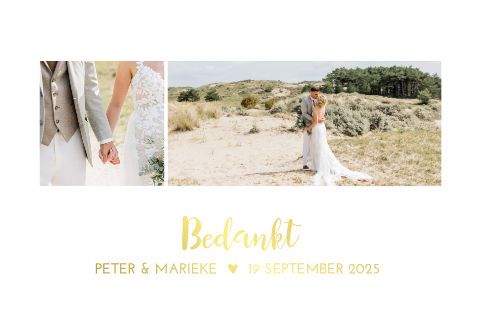 Bedankkaart bruiloft romantisch beige goudfolie foto