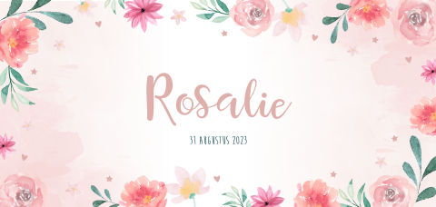 Geboortekaartje meisje lichtroze watercolor met bloemen