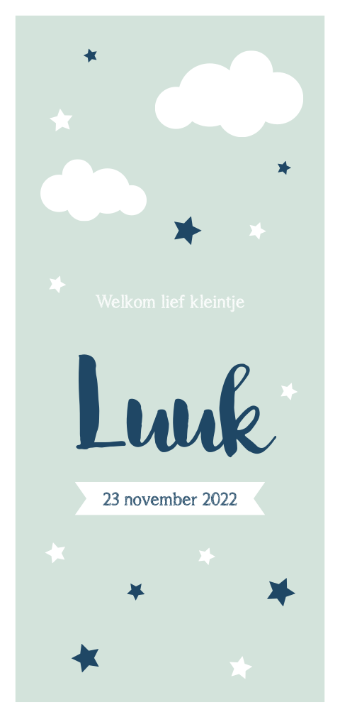 Geboortekaartje jongen mintgroen met wolkjes en sterren