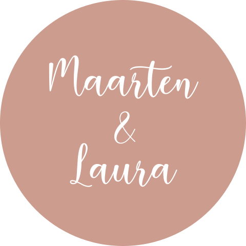 Sluitsticker trouwkaart Maarten & Laura oud roze namen