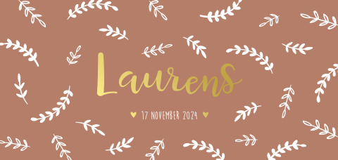 Geboortekaartje jongen botanisch witte blaadjes & goudfolie