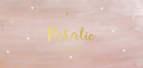 Geboortekaartje meisje oudroze watercolor goudfolie hartjes