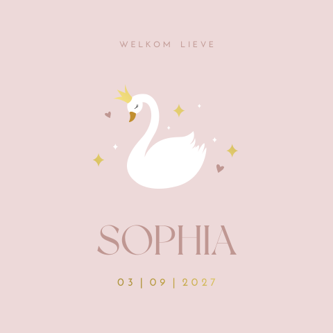 Geboortekaartje meisje zwaan oudroze