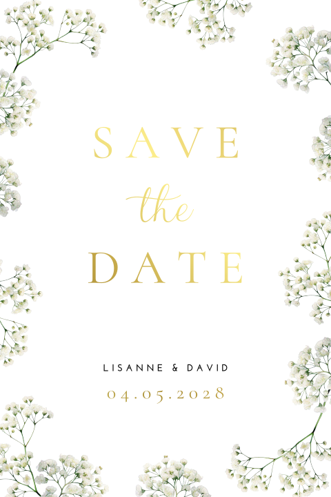 Save the date gipskruid goudfolie