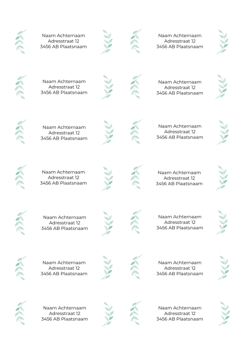 Adresstickers trouwkaart rond Botanical Chic