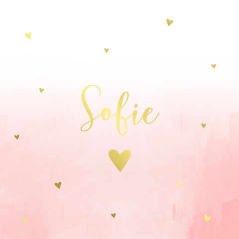 Geboortekaartje meisje watercolor roze met goudfolie hartjes