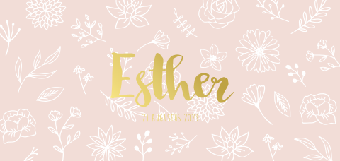 Geboortekaartje meisje roze met bloemen en goudfolie