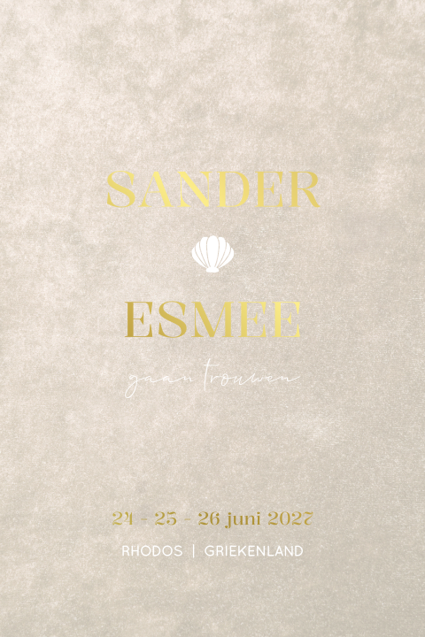 trouwkaart strand bruiloft zand schelp