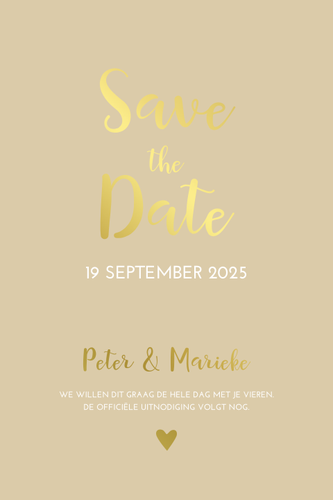 Save the date kaart modern beige goudfolie