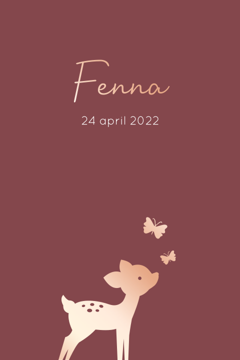Hertje vlinders rosefolie bordeaux geboortekaartje meisje
