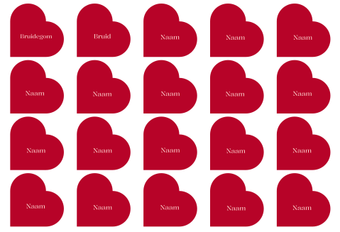 Naamkaartjes bruiloft hartjes rood - 20 stuks 7x7 cm
