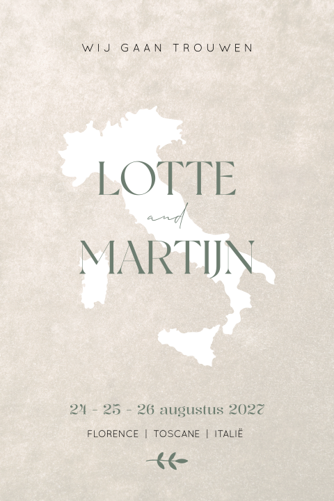trouwkaart italie kaart italiaanse bruiloft beige