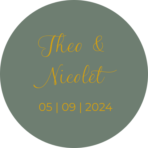 Sluitsticker trouwkaart Theo & Nicolet groen namen trouwdatum goud